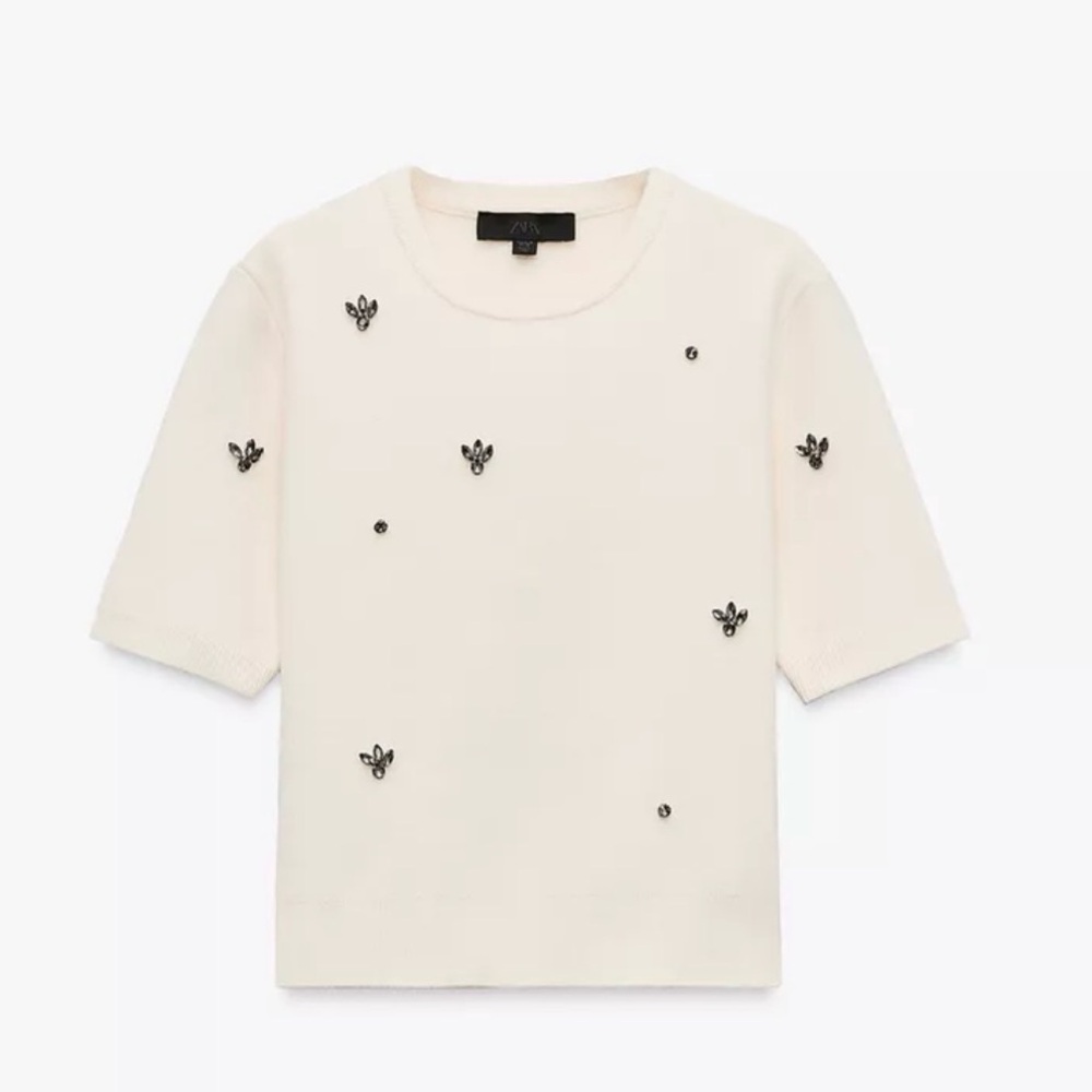 Zara Jewel Bead Knit Top Cream XL
